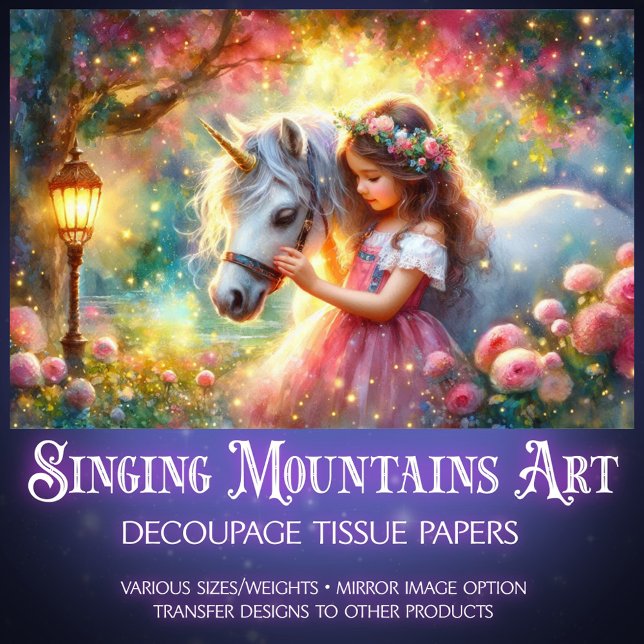 Whimsical Fantasy Art Unicorn And Girl Decoupage  Seidenpapier (Von Creator hochgeladen)
