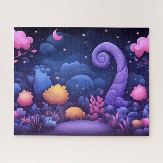 Whimsical Fantasy Forest mit leuchtend rosa Bäume Puzzle (Horizontal)