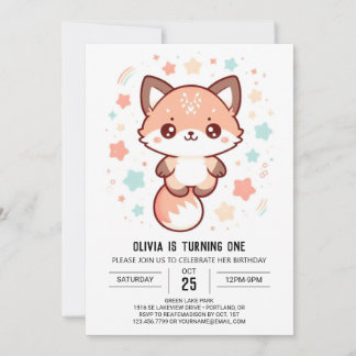 Whimsical Fantasy Fox 1. Geburtstag Einladung