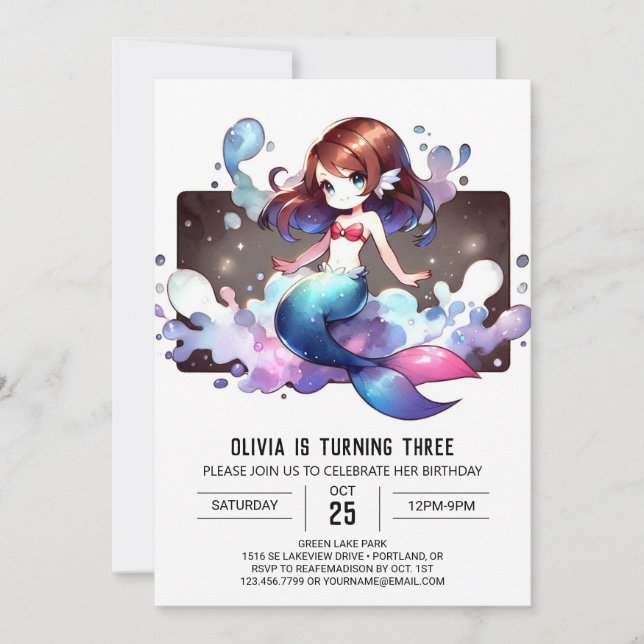 Whimsical Fantasy Mermaid Geburtstag Einladung (Vorderseite)