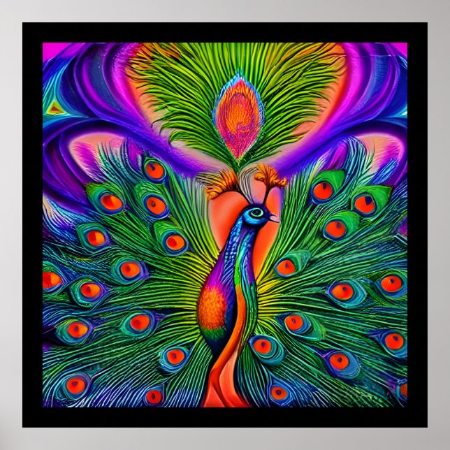Whimsical Fantasy Multicolored Peacock Poster (Vorne)