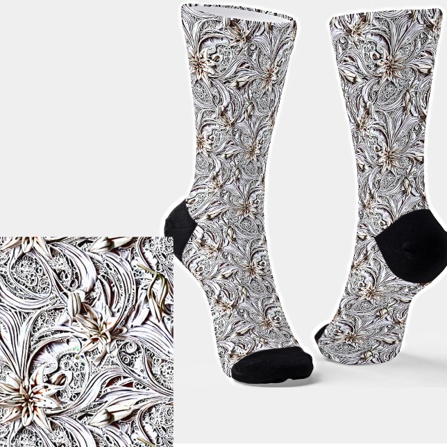Whimsical Fantasy White Lily Filigree Socken (Von Creator hochgeladen)