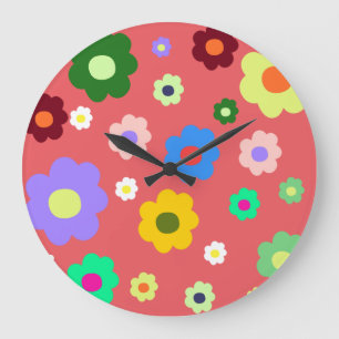 Whimsical farbenfroh florale Retro, fröhlich, prep Große Wanduhr