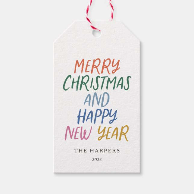 Whimsical farbenfroh frohe Weihnachten Glück Neues Geschenkanhänger (Vorderseite)