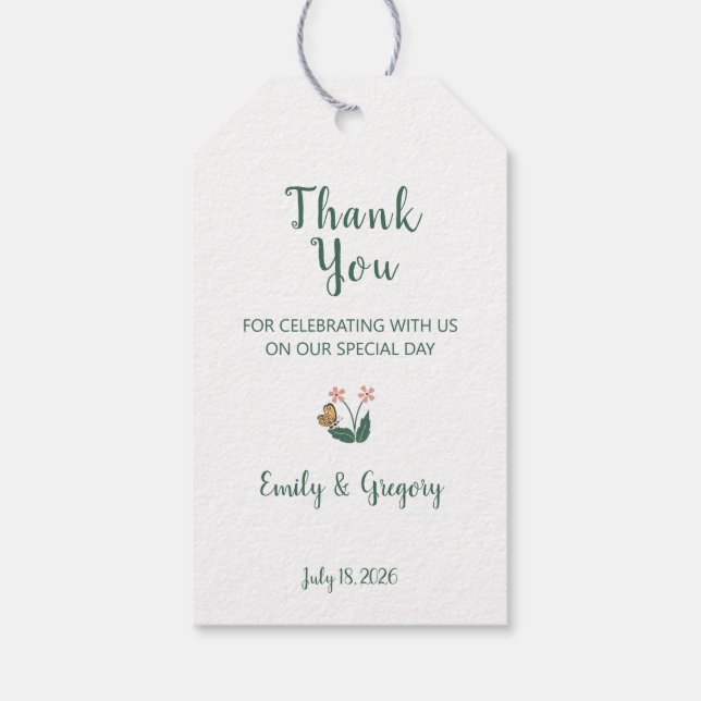 Whimsical farbenfrohe Blume Hochzeit Danke Geschenkanhänger (Rückseite)