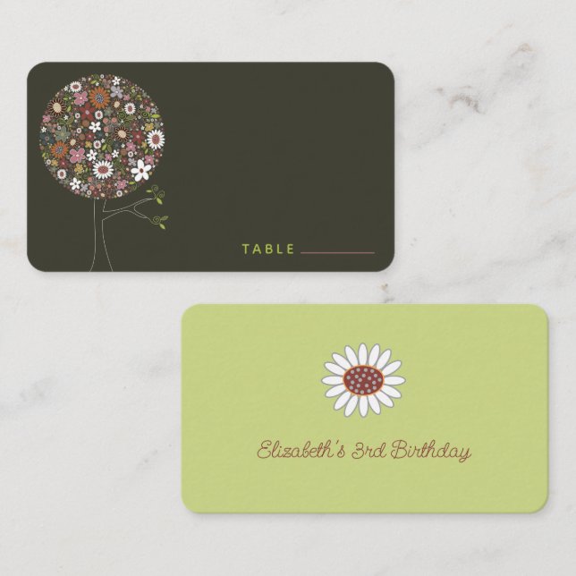 Whimsical farbenfrohe Frühlingsblumen Pop Bäume Bl Platzkarte (Vorne/Hinten)