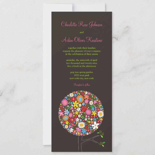 Whimsical farbenfrohe Frühlingsblumen Pop Tree Hoc Einladung (Vorderseite)