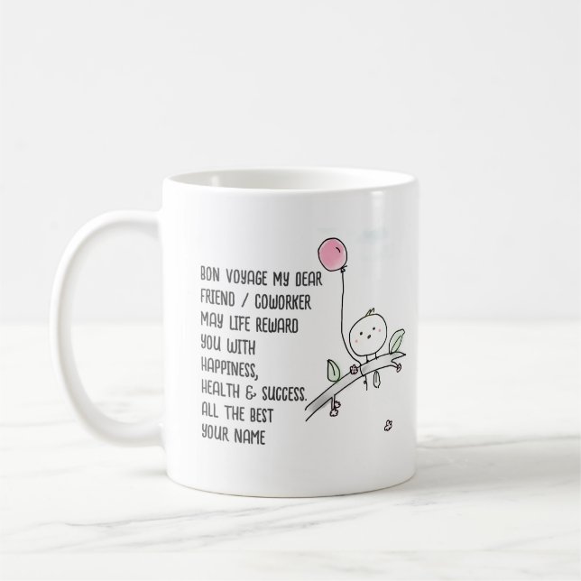 Whimsical Farewell Coworker Lineart Handschriftlic Kaffeetasse (Links)