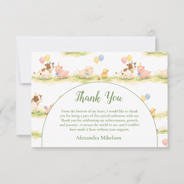 Whimsical Farm Animals Pastel 1st Birthday Dankeskarte (Vorderseite)