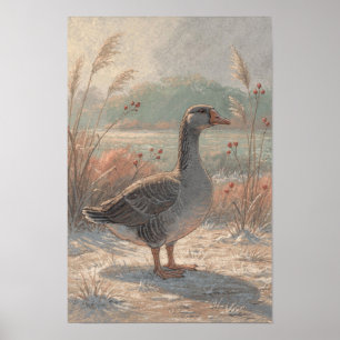Whimsical Farm Fauna Kunstprint mit Gans Poster