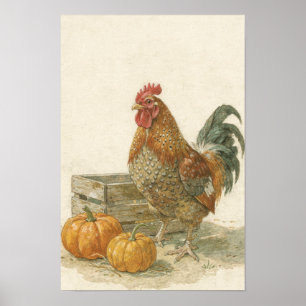 Whimsical Farm Fauna Kunstprint mit Hahn Poster