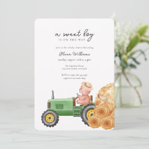 Whimsical Farmer Traktor Teddybär Baby Shower  Einladung