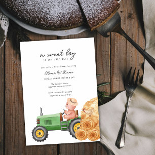 Whimsical Farmer Traktor Teddybär Baby Shower Einladung