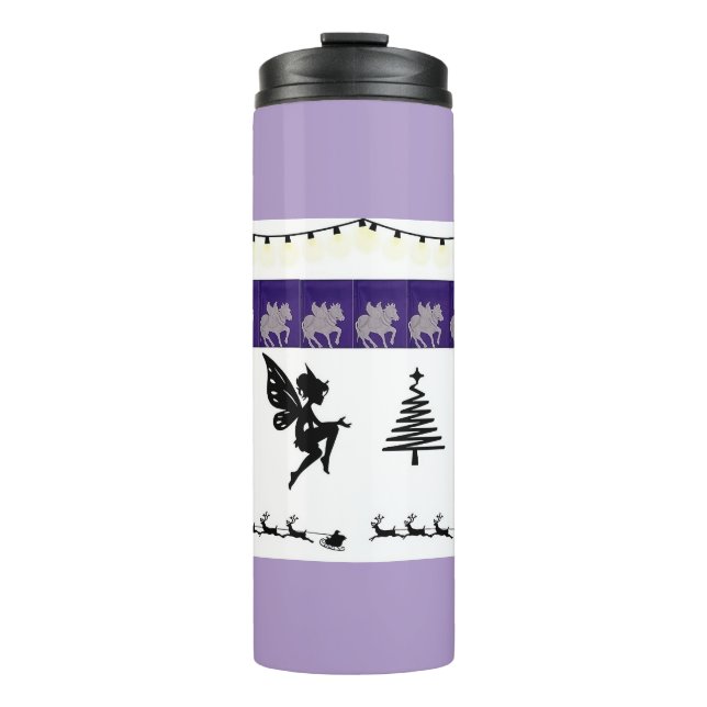 Whimsical , Fee , Santa, Saitenlichter, Schnee Thermosbecher (Vorderseite)