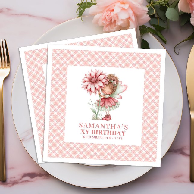 Whimsical Feen Mädchen 1. Geburtstag Blush Rosa Serviette (Whimsical Fairy Girl 1st Birthday Blush Pink napkins)