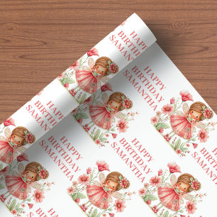 Whimsical Feen Mädchen 1. Geburtstag Rosafarben Geschenkpapier