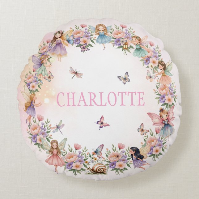 Whimsical Feengarten Geschenk für Mädchen Rundes Kissen (Vorderseite)