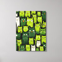 Whimsical Feline Delight - Green Doodle Cat Lover