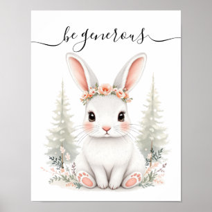 Whimsical Feminine Baby Hare Woodland Kinderzimmer Poster