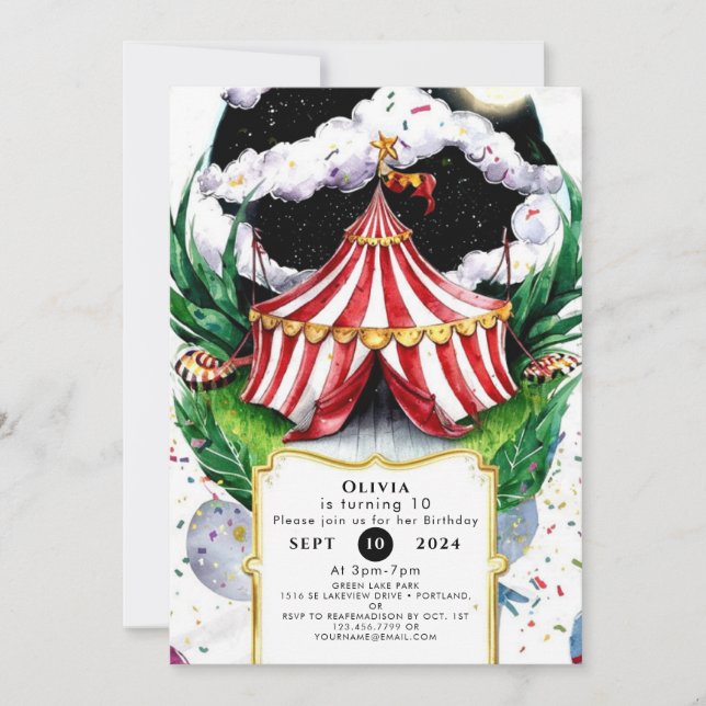 Whimsical Festive Circus Geburtstag Einladung (Vorderseite)
