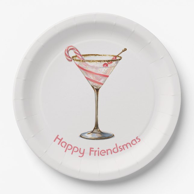 Whimsical Festive Martini Glass Paper Plates Pappteller (Vorderseite)