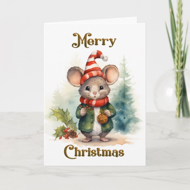 Whimsical Festive Mouse Weihnachtskarte Dankeskarte (Vorderseite)