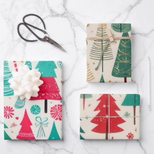 Whimsical Festive Weihnachtsbaum Muster Geschenkpapier Set