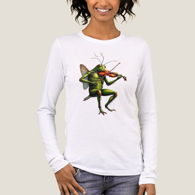 Whimsical Fiddler Grashüpfer Grafik Langarmshirt  Tri-Blend Shirt (Vorderseite)