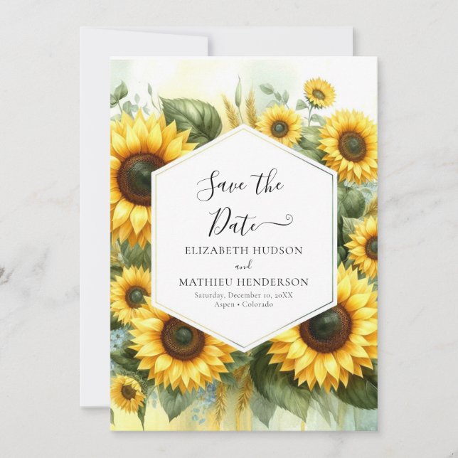 Whimsical Field Sunflower Wedding Save The Date (Vorderseite)