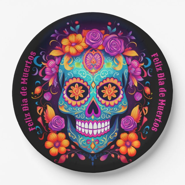 🌹 Whimsical Fiesta: Sugar Skull Serenade 🌹 Pappteller (Vorderseite)