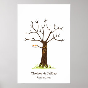 Whimsical Fingerprint Tree mit Lovebirds Poster