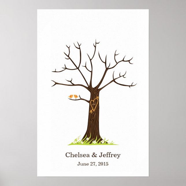 Whimsical Fingerprint Tree mit Lovebirds Poster (Vorne)
