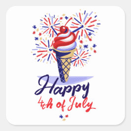 Whimsical Fireworks Ice Cream Cone 4. Juli Quadratischer Aufkleber