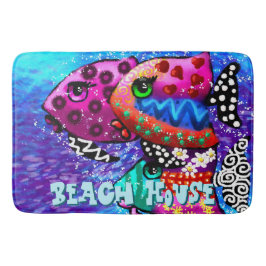 Whimsical Fish Trio Colorful Nautical Personalisie Badematte