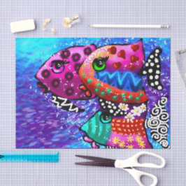 Whimsical Fish Trio Funky Decoupage Seidenpapier