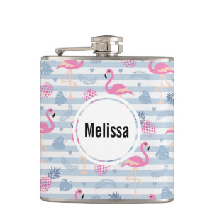 Whimsical Flamingo & Ananas Muster Flachmann