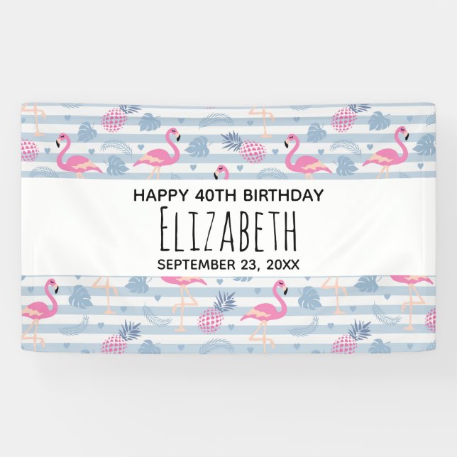 Whimsical Flamingo & Ananas Muster Geburtstag Banner (Horizontal)