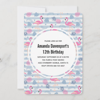 Whimsical Flamingo & Ananas Muster Geburtstag Einladung