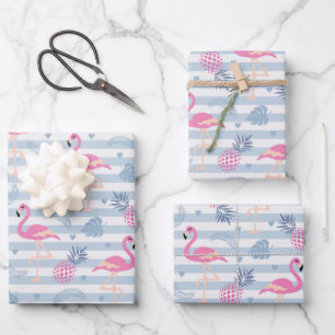 Whimsical Flamingo & Ananas Muster Geschenkpapier Set