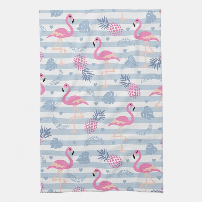 Whimsical Flamingo & Ananas Muster Geschirrtuch (Vertikal)