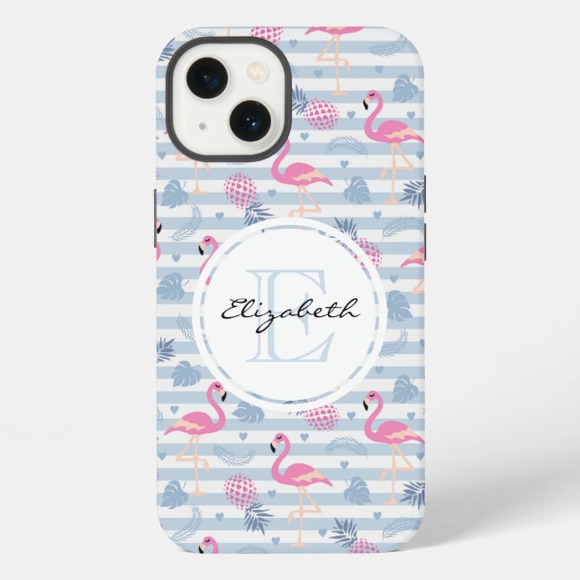 Whimsical Flamingo & Ananas Muster iPhone Hülle (Rückseite)