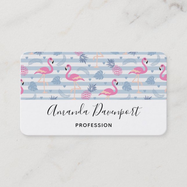 Whimsical Flamingo & Ananas Muster Visitenkarte (Vorderseite)