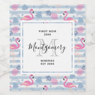 Whimsical Flamingo & Ananas Muster Weinkultur und Weinetikett