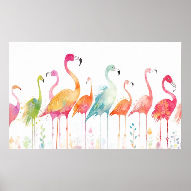 Whimsical Flamingo Birds Pillow Poster (Vorne)