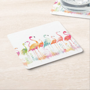 Whimsical Flamingo Birds Rechteckiger Pappuntersetzer
