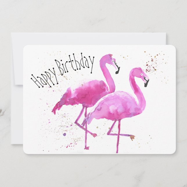 Whimsical, Flamingo Flat Birthday Card Feiertagskarte (Vorderseite)