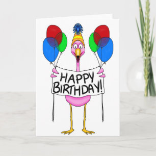 Whimsical Flamingo Happy Birthday Balloons Karte