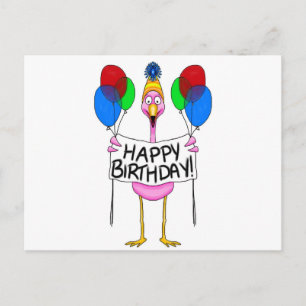 Whimsical Flamingo Happy Birthday Balloons Postkarte