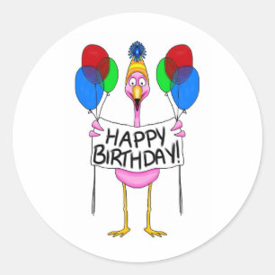 Whimsical Flamingo Happy Birthday Balloons Runder Aufkleber