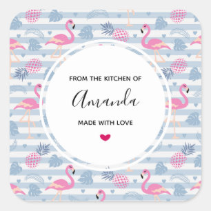 Whimsical Flamingo & PineapMuster Küche Quadratischer Aufkleber
